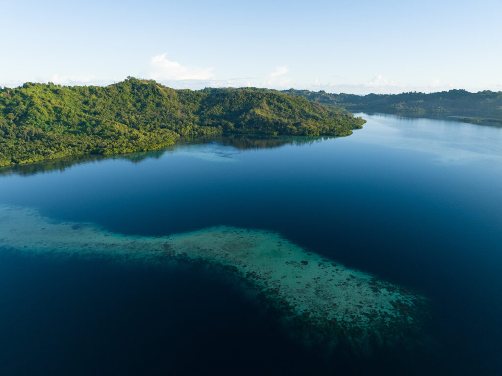 A Coral Reef Fringes A Lush, Tropical Islands Found In A Remote